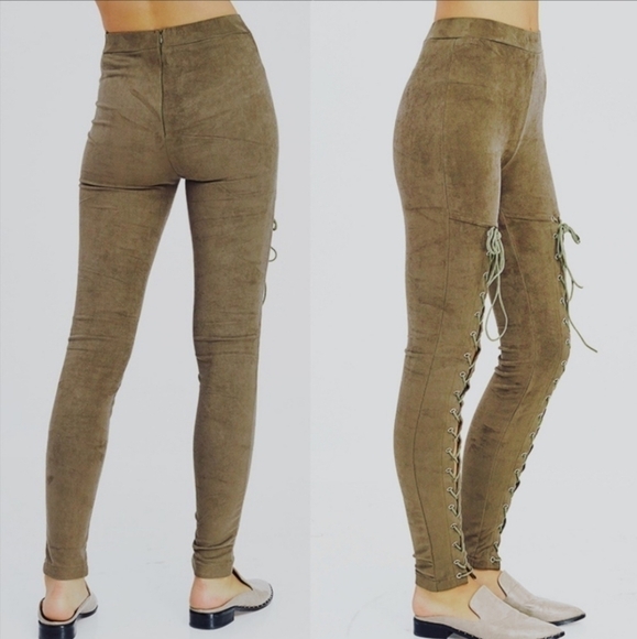 Olive LACE UP  SKINNIES - Picture 2 of 2